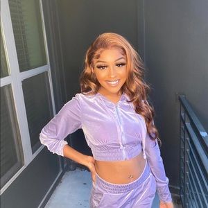 Cropped Purple Velour Tracksuit